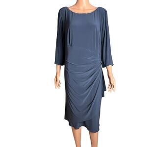 Alex Evenings Ruched Midi Dress 16W Rhinestone Trim Evening Wear Cocktail Party